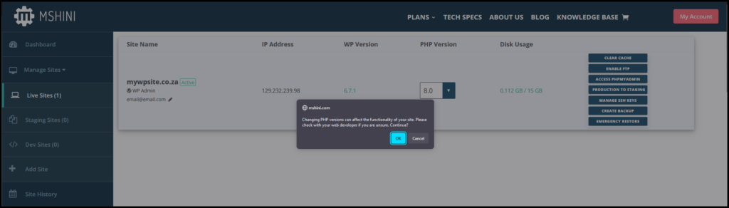 Mshini PHP Version Selector Tool